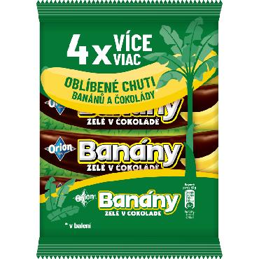 Bananin žele v čokoladi. Orion večpakiranje 4x45g