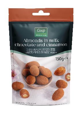 COOP Mandlji v mlečni čokoladi in cimetu 150g Premium